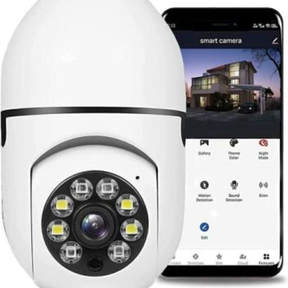 Wireless WiFi 1080p Light Socket Bulb Security Camera Floodlight Night Vision - Picture 1 of 8